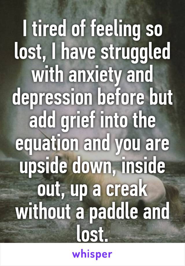 I tired of feeling so lost, I have struggled with anxiety and depression before but add grief into the equation and you are upside down, inside out, up a creak without a paddle and lost.