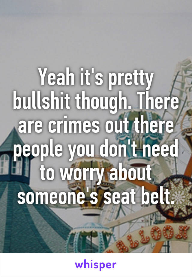 Yeah it's pretty bullshit though. There are crimes out there people you don't need to worry about someone's seat belt.