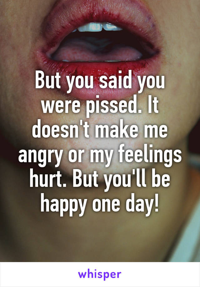 But you said you were pissed. It doesn't make me angry or my feelings hurt. But you'll be happy one day!