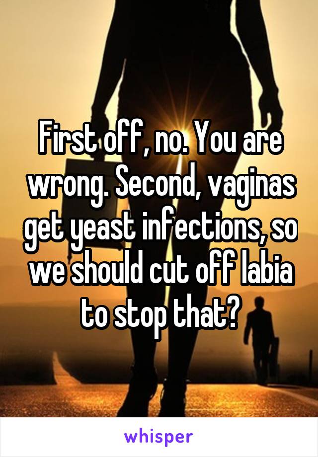 First off, no. You are wrong. Second, vaginas get yeast infections, so we should cut off labia to stop that?