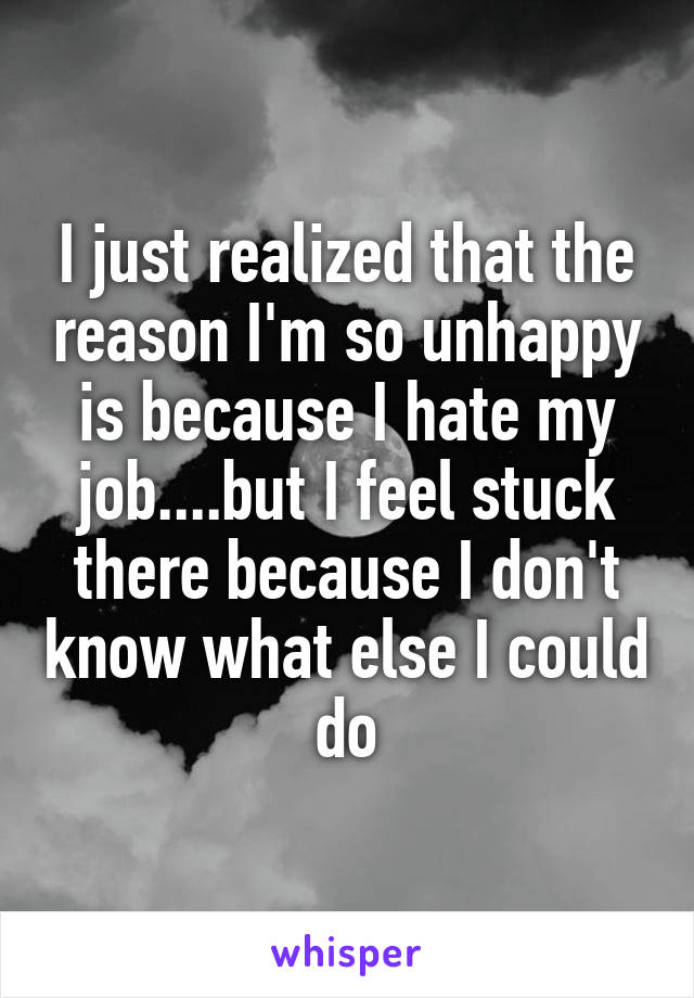 I just realized that the reason I'm so unhappy is because I hate my job....but I feel stuck there because I don't know what else I could do