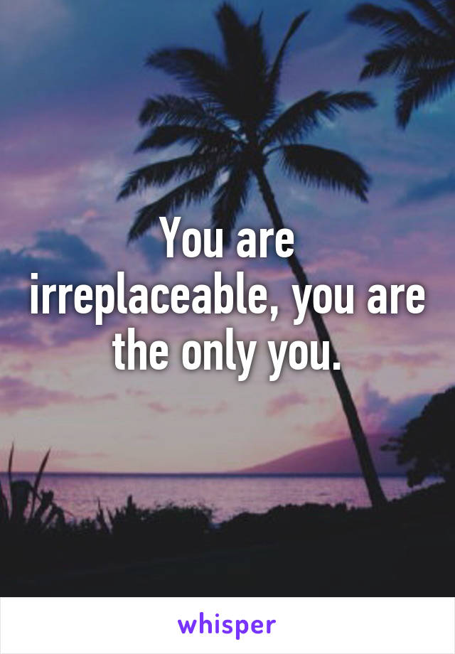 You are irreplaceable, you are the only you.
