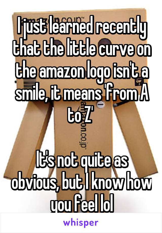 I just learned recently that the little curve on the amazon logo isn't a smile, it means 'from A to Z' 

It's not quite as obvious, but I know how you feel lol