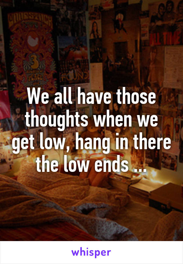 We all have those thoughts when we get low, hang in there the low ends ...