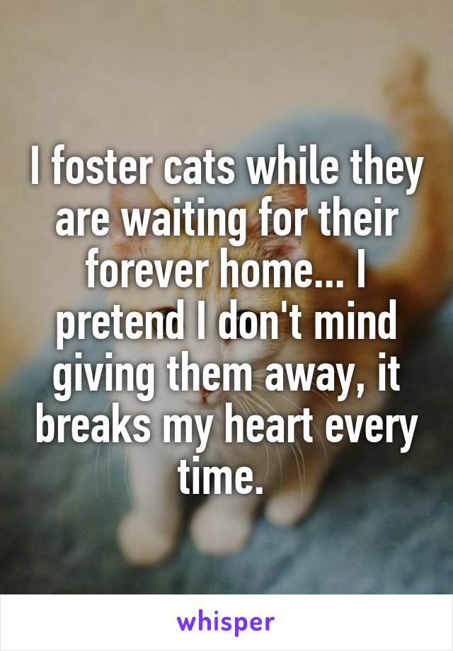 I foster cats while they are waiting for their forever home... I pretend I don't mind giving them away, it breaks my heart every time. 