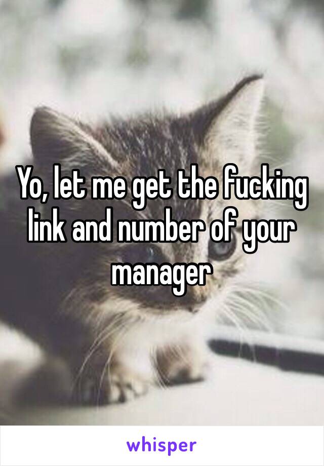 Yo, let me get the fucking link and number of your manager