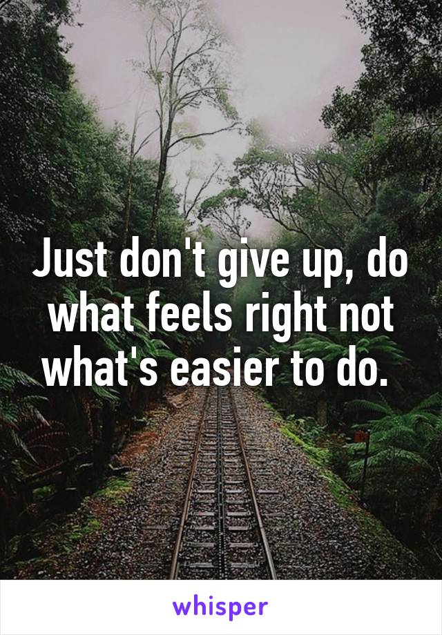 Just don't give up, do what feels right not what's easier to do. 