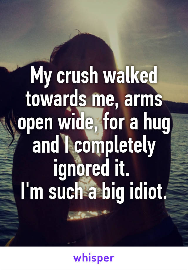My crush walked towards me, arms open wide, for a hug and I completely ignored it. 
I'm such a big idiot.
