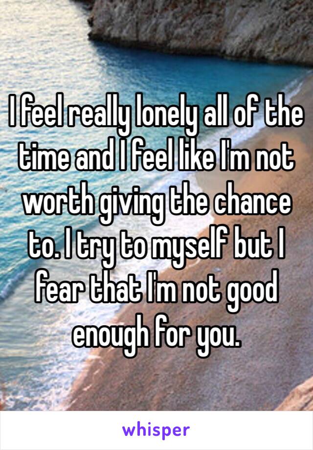 I feel really lonely all of the time and I feel like I'm not worth giving the chance to. I try to myself but I fear that I'm not good enough for you. 