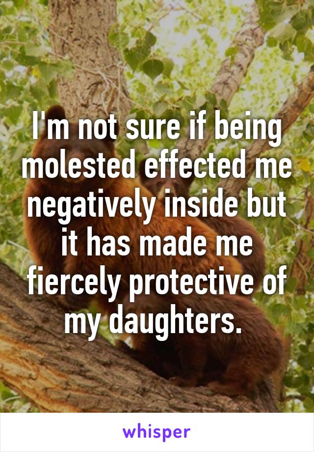 I'm not sure if being molested effected me negatively inside but it has made me fiercely protective of my daughters. 