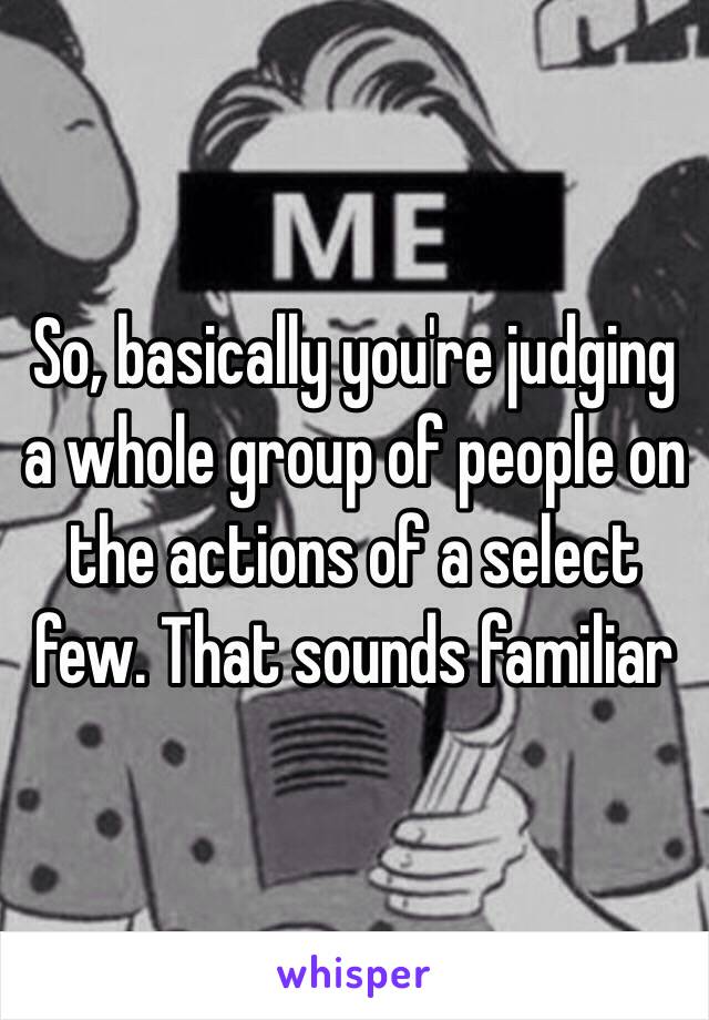 So, basically you're judging a whole group of people on the actions of a select few. That sounds familiar   