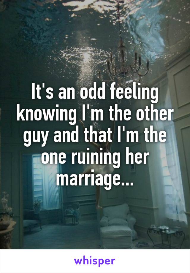 It's an odd feeling knowing I'm the other guy and that I'm the one ruining her marriage...