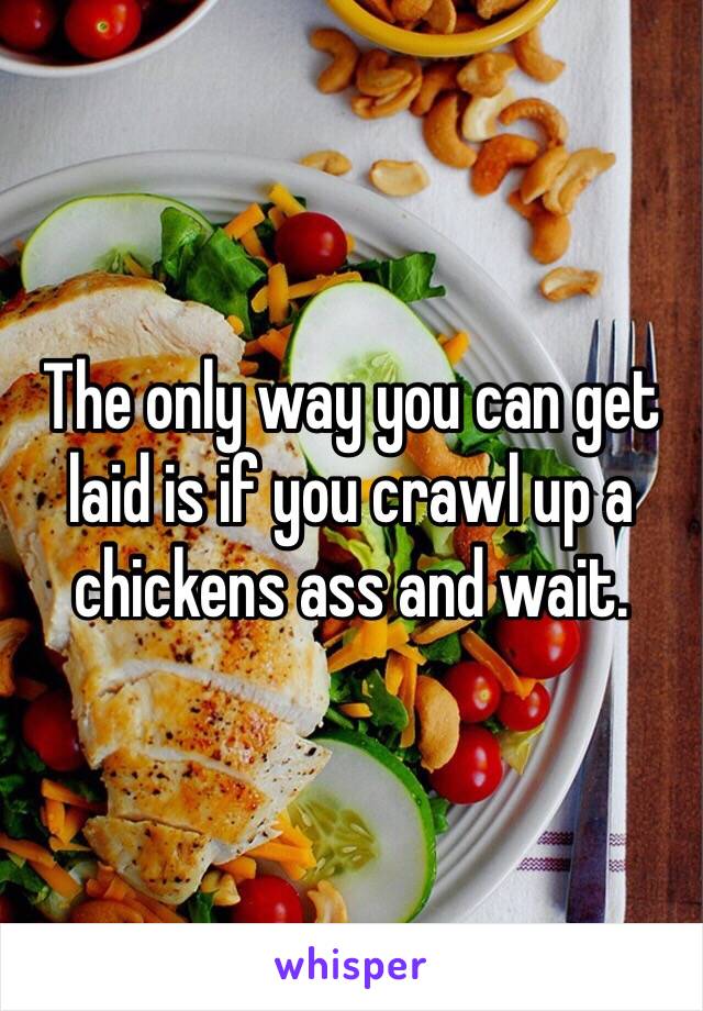 The only way you can get laid is if you crawl up a chickens ass and wait. 