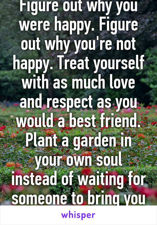 Figure out why you were happy. Figure out why you're not happy. Treat yourself with as much love and respect as you would a best friend. Plant a garden in your own soul instead of waiting for someone to bring you flowers.