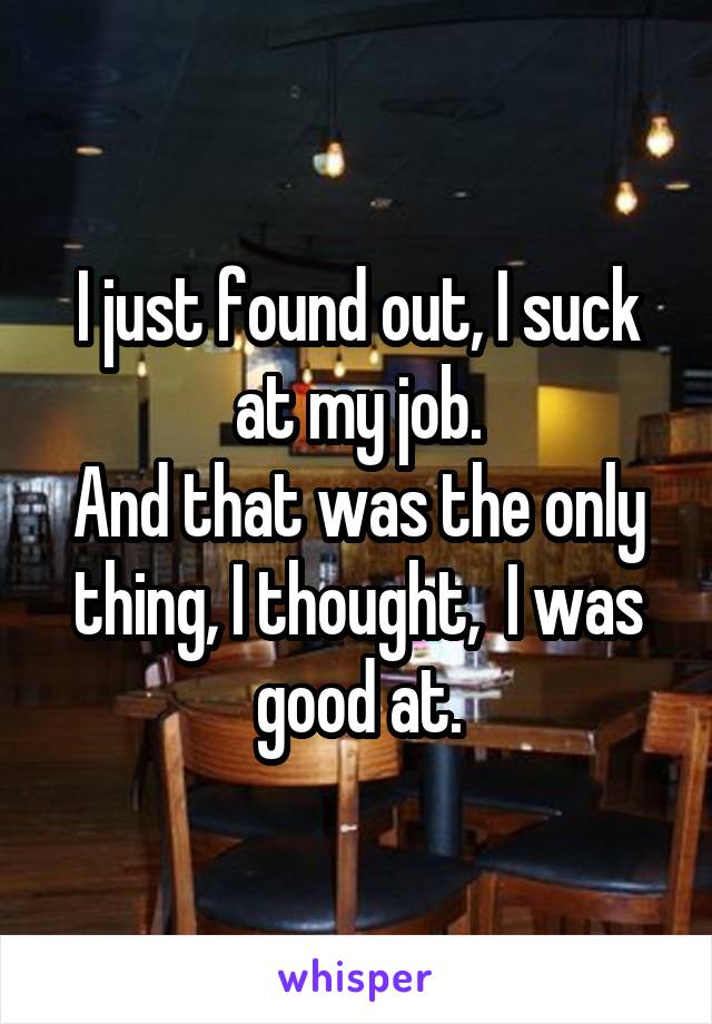I just found out, I suck at my job.
And that was the only thing, I thought,  I was good at.