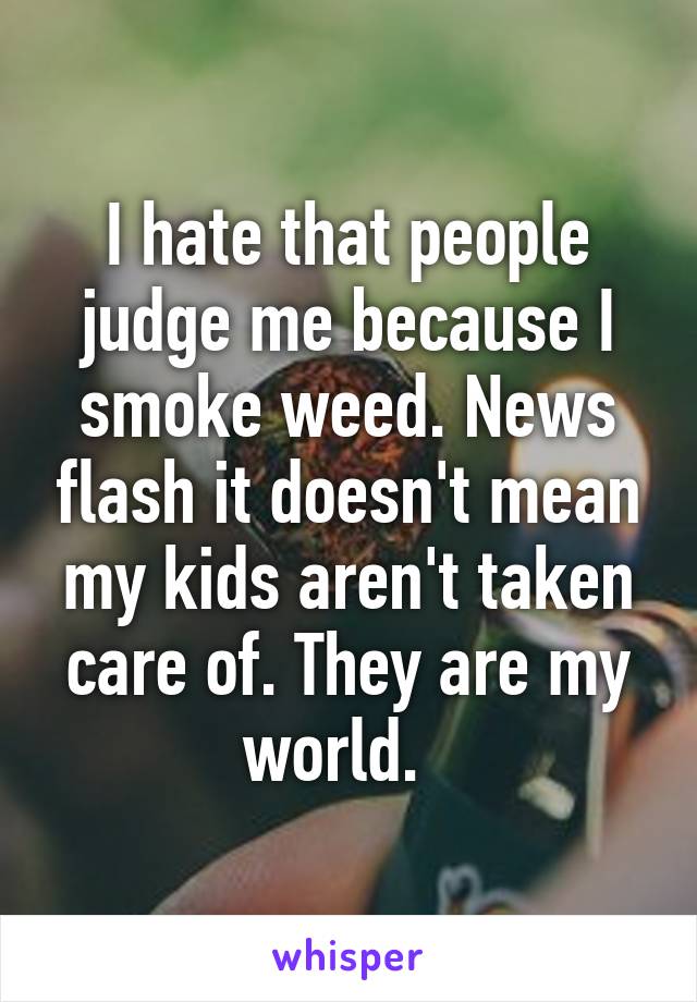 I hate that people judge me because I smoke weed. News flash it doesn't mean my kids aren't taken care of. They are my world.  