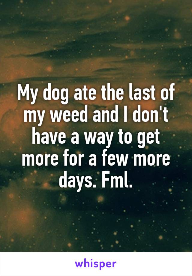 My dog ate the last of my weed and I don't have a way to get more for a few more days. Fml.