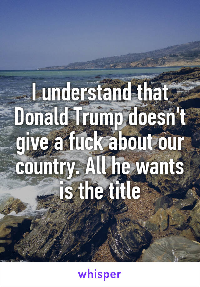I understand that Donald Trump doesn't give a fuck about our country. All he wants is the title