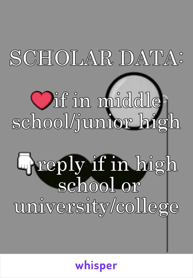 SCHOLAR DATA:

❤if in middle school/junior high 

👇reply if in high school or university/college 