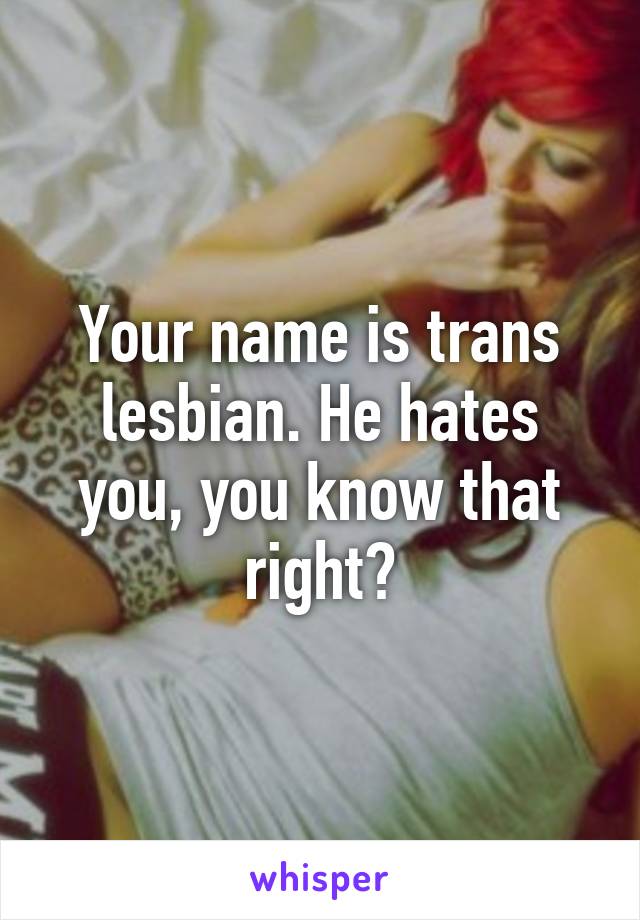 Your name is trans lesbian. He hates you, you know that right?