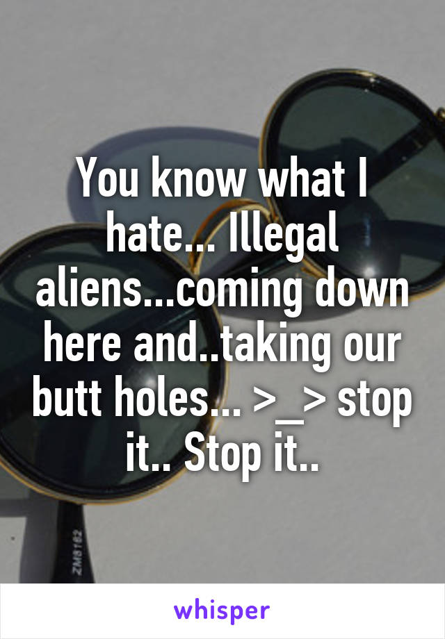 You know what I hate... Illegal aliens...coming down here and..taking our butt holes... >_> stop it.. Stop it..