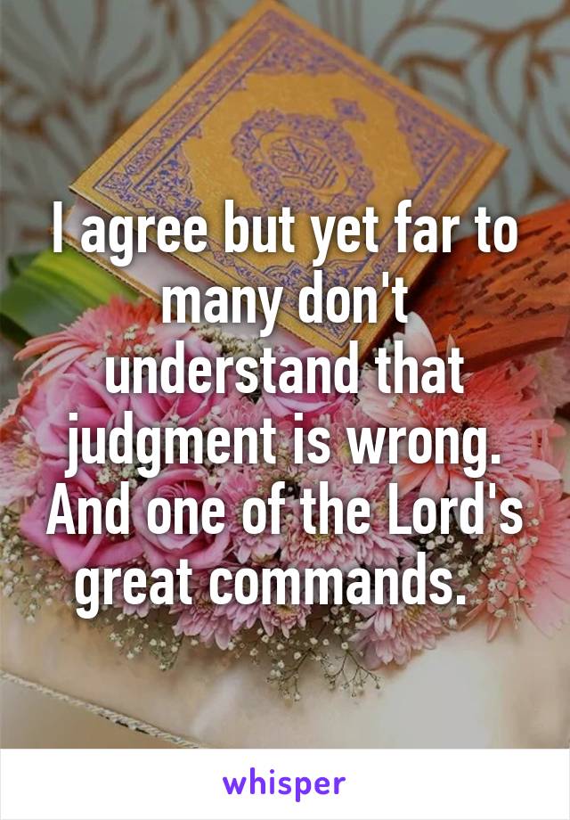 I agree but yet far to many don't understand that judgment is wrong. And one of the Lord's great commands.  