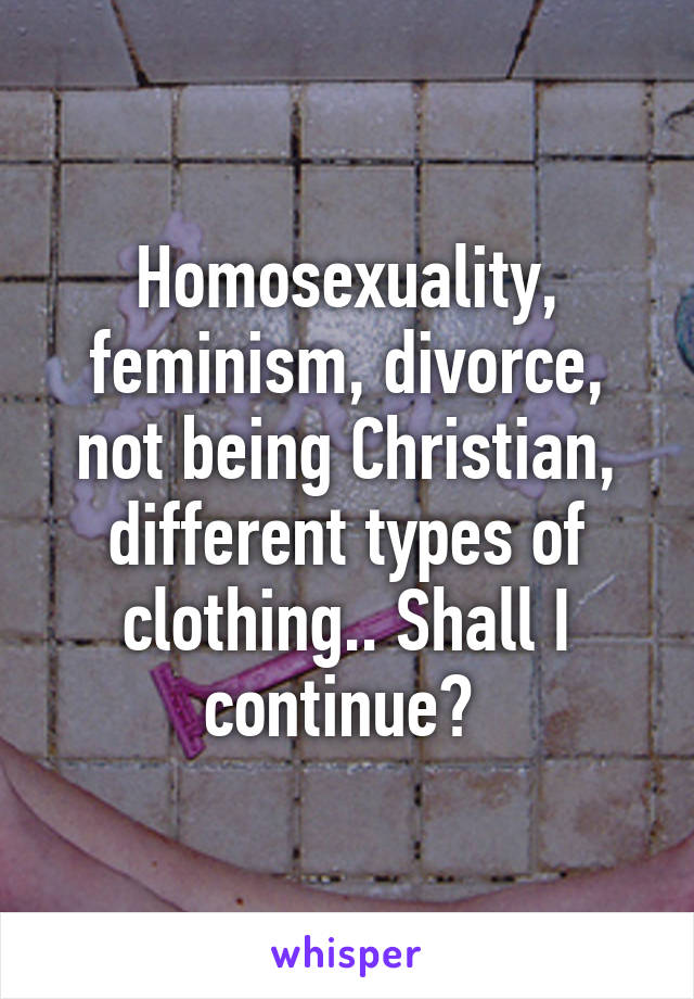 Homosexuality, feminism, divorce, not being Christian, different types of clothing.. Shall I continue? 