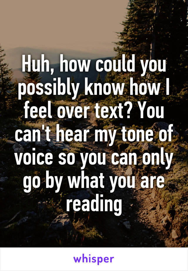 Huh, how could you possibly know how I feel over text? You can't hear my tone of voice so you can only go by what you are reading