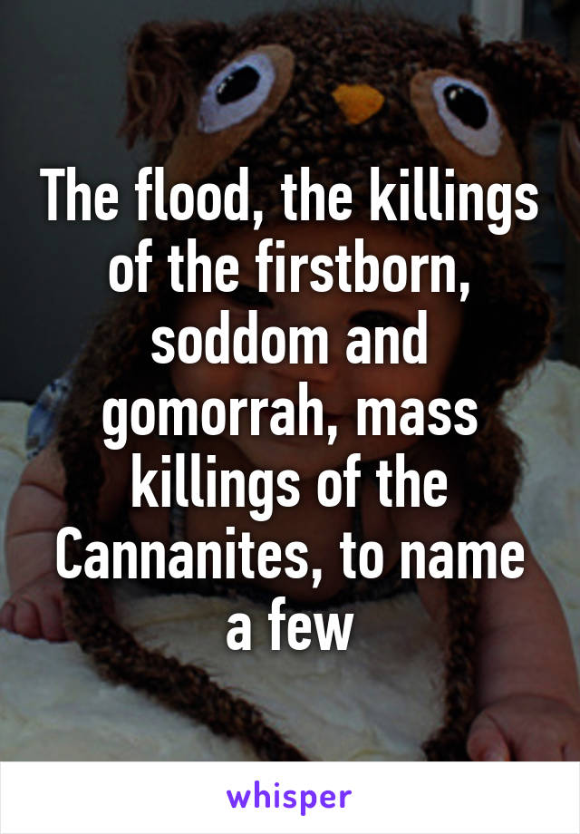 The flood, the killings of the firstborn, soddom and gomorrah, mass killings of the Cannanites, to name a few