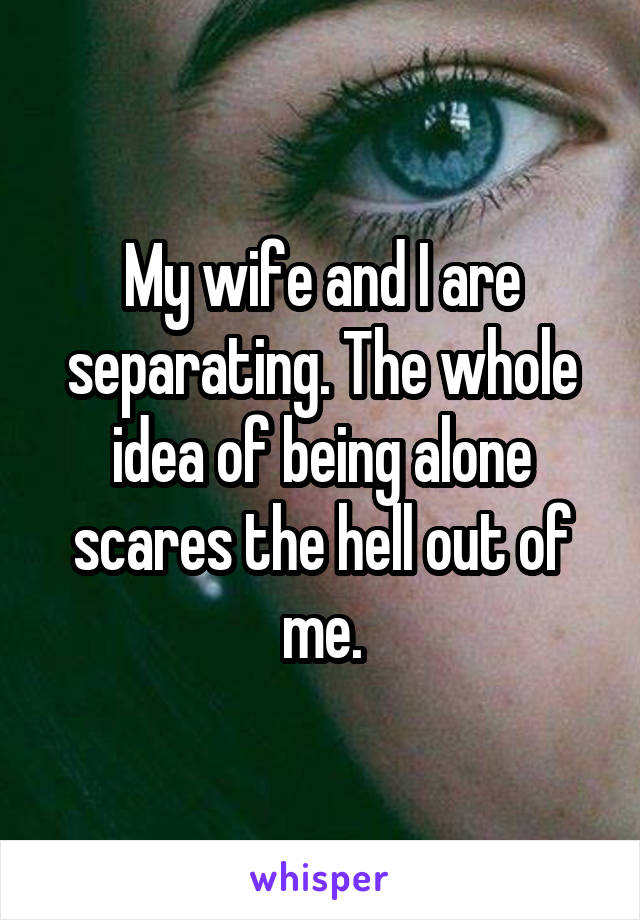 My wife and I are separating. The whole idea of being alone scares the hell out of me.