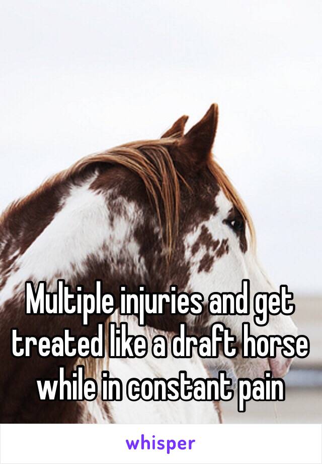 Multiple injuries and get treated like a draft horse while in constant pain