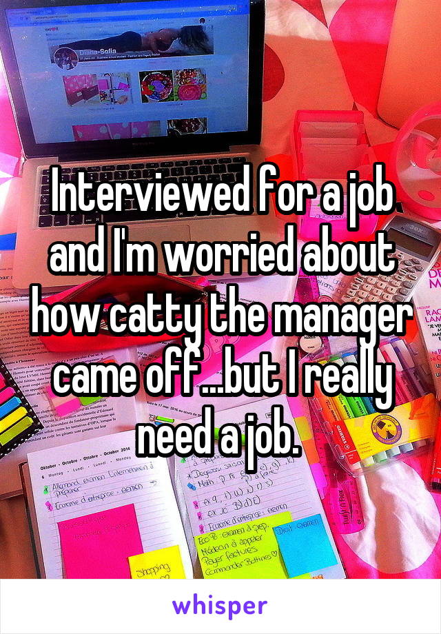 Interviewed for a job and I'm worried about how catty the manager came off...but I really need a job. 