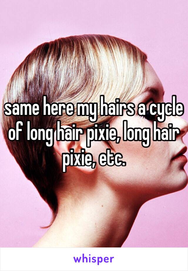 same here my hairs a cycle of long hair pixie, long hair pixie, etc.