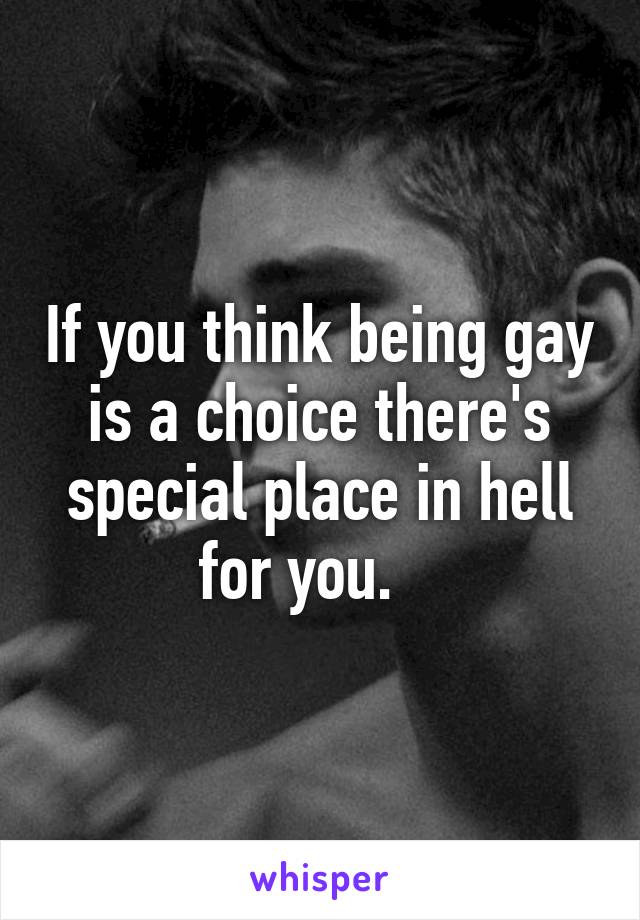 If you think being gay is a choice there's special place in hell for you.   