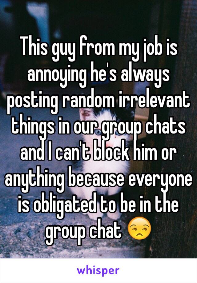 This guy from my job is annoying he's always posting random irrelevant things in our group chats and I can't block him or anything because everyone is obligated to be in the group chat 😒