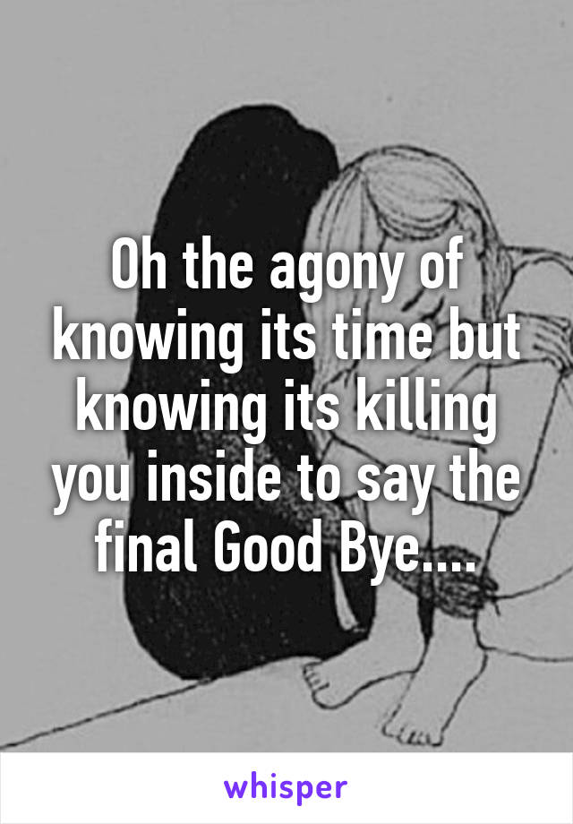 Oh the agony of knowing its time but knowing its killing you inside to say the final Good Bye....