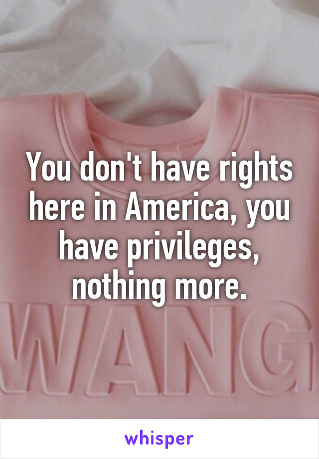 You don't have rights here in America, you have privileges, nothing more.