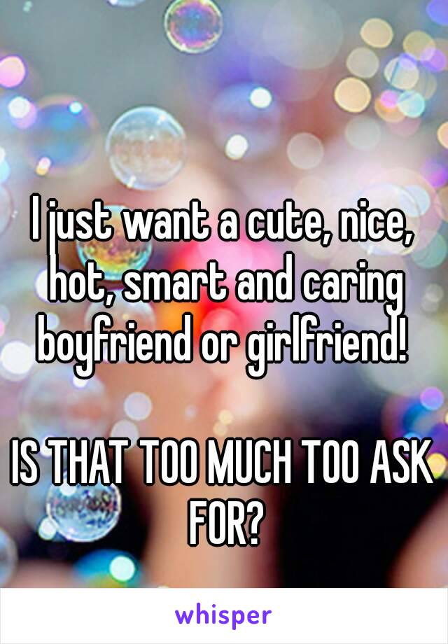 I just want a cute, nice, hot, smart and caring boyfriend or girlfriend! 

IS THAT TOO MUCH TOO ASK FOR?