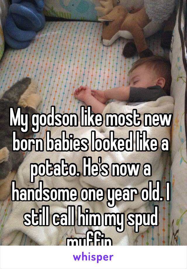 My godson like most new born babies looked like a potato. He's now a handsome one year old. I still call him my spud muffin.