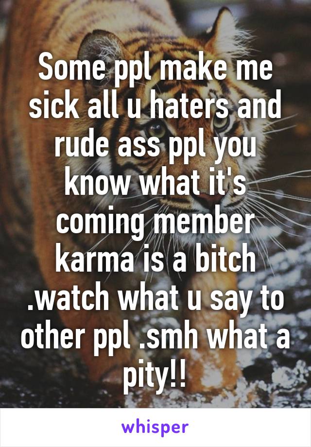 Some ppl make me sick all u haters and rude ass ppl you know what it's coming member karma is a bitch .watch what u say to other ppl .smh what a pity!!