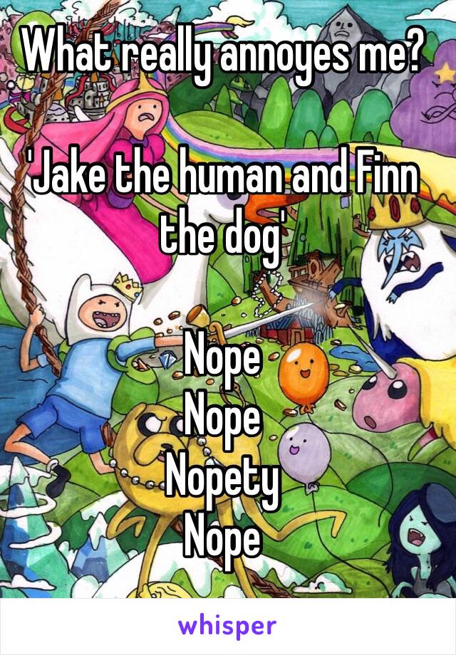 What really annoyes me?

'Jake the human and Finn the dog'

Nope
Nope
Nopety
Nope