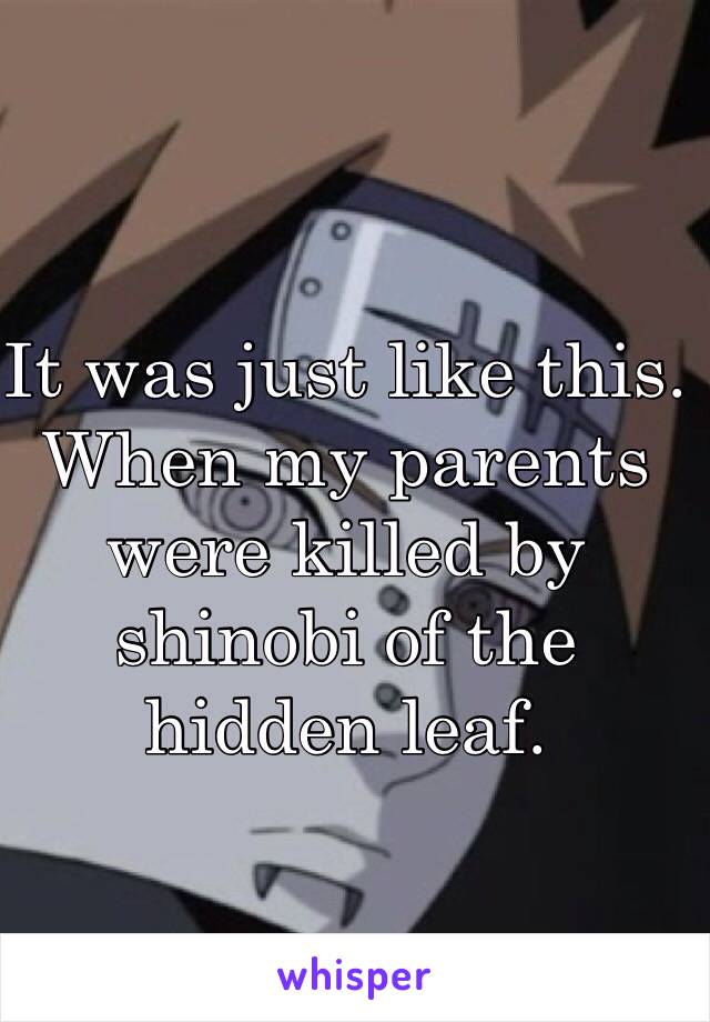 It was just like this. When my parents were killed by shinobi of the hidden leaf. 