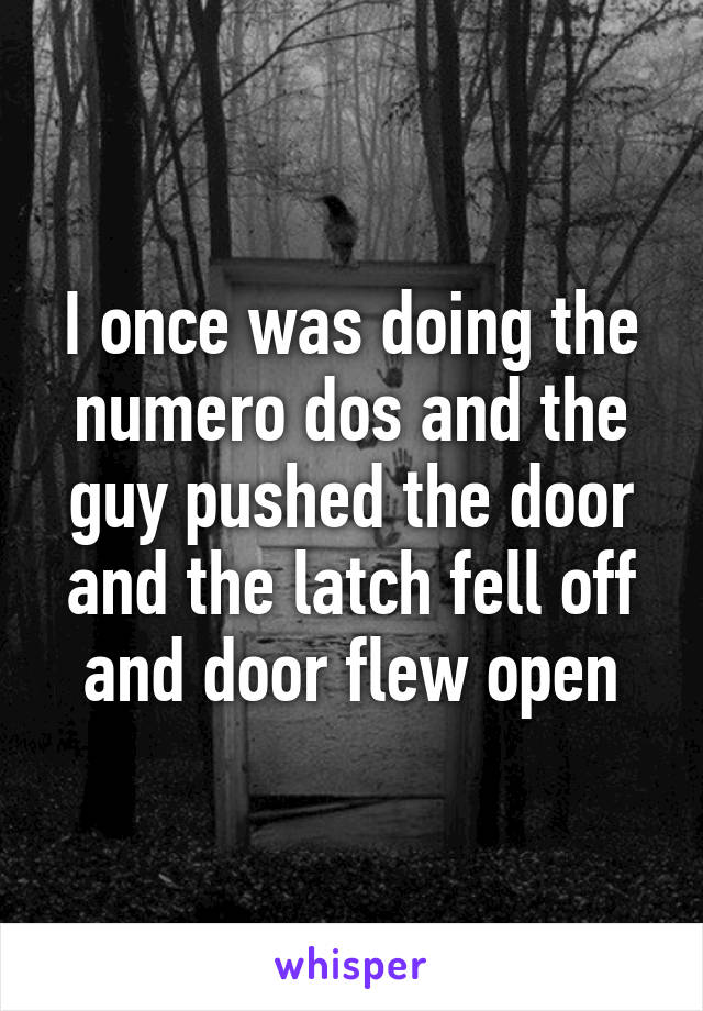 I once was doing the numero dos and the guy pushed the door and the latch fell off and door flew open