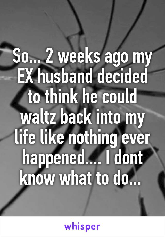 So... 2 weeks ago my EX husband decided to think he could waltz back into my life like nothing ever happened.... I dont know what to do... 