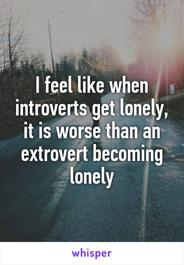 I feel like when introverts get lonely, it is worse than an extrovert becoming lonely