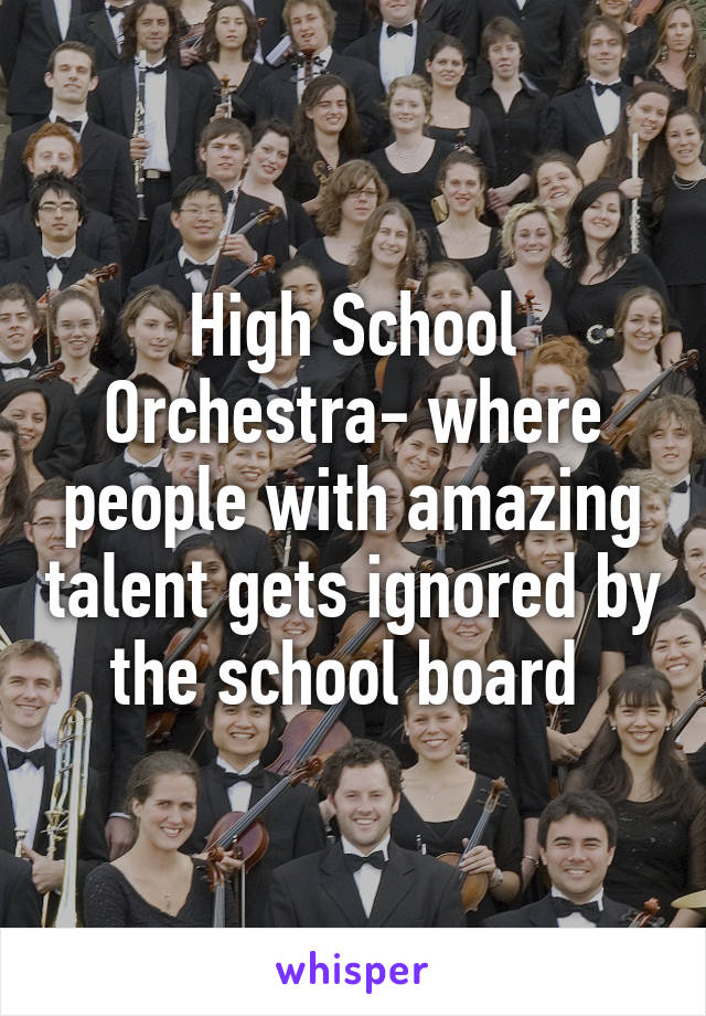 High School Orchestra- where people with amazing talent gets ignored by the school board 