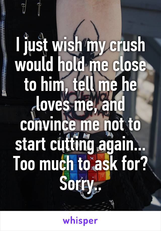 I just wish my crush would hold me close to him, tell me he loves me, and convince me not to start cutting again... Too much to ask for? Sorry..