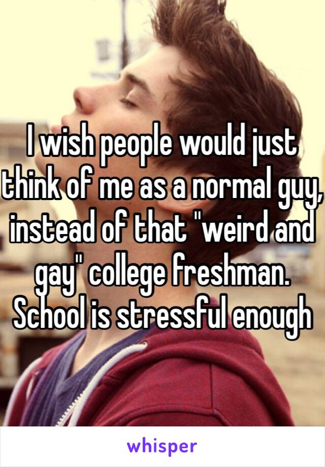 I wish people would just think of me as a normal guy, instead of that "weird and gay" college freshman. School is stressful enough 