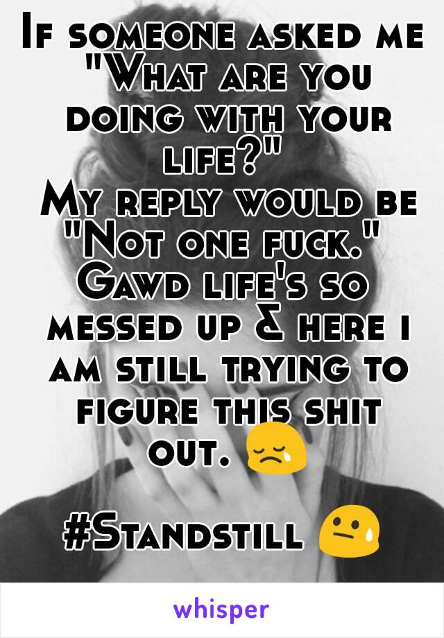 If someone asked me "What are you doing with your life?" 
 My reply would be "Not one fuck." 
Gawd life's so messed up & here i am still trying to figure this shit out. 😢 
#Standstill 😓 
