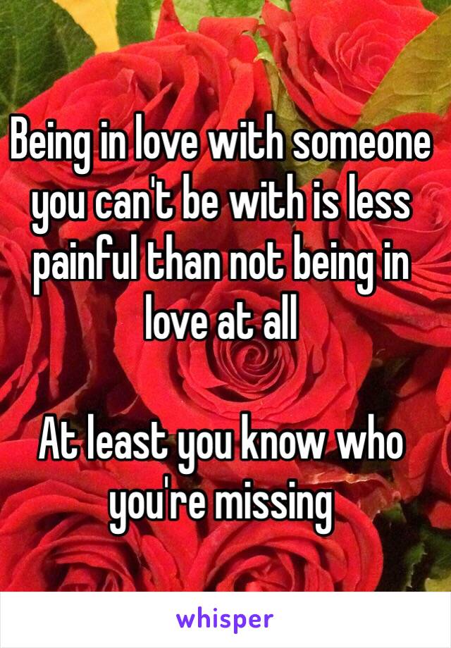 Being in love with someone you can't be with is less painful than not being in love at all 

At least you know who you're missing 